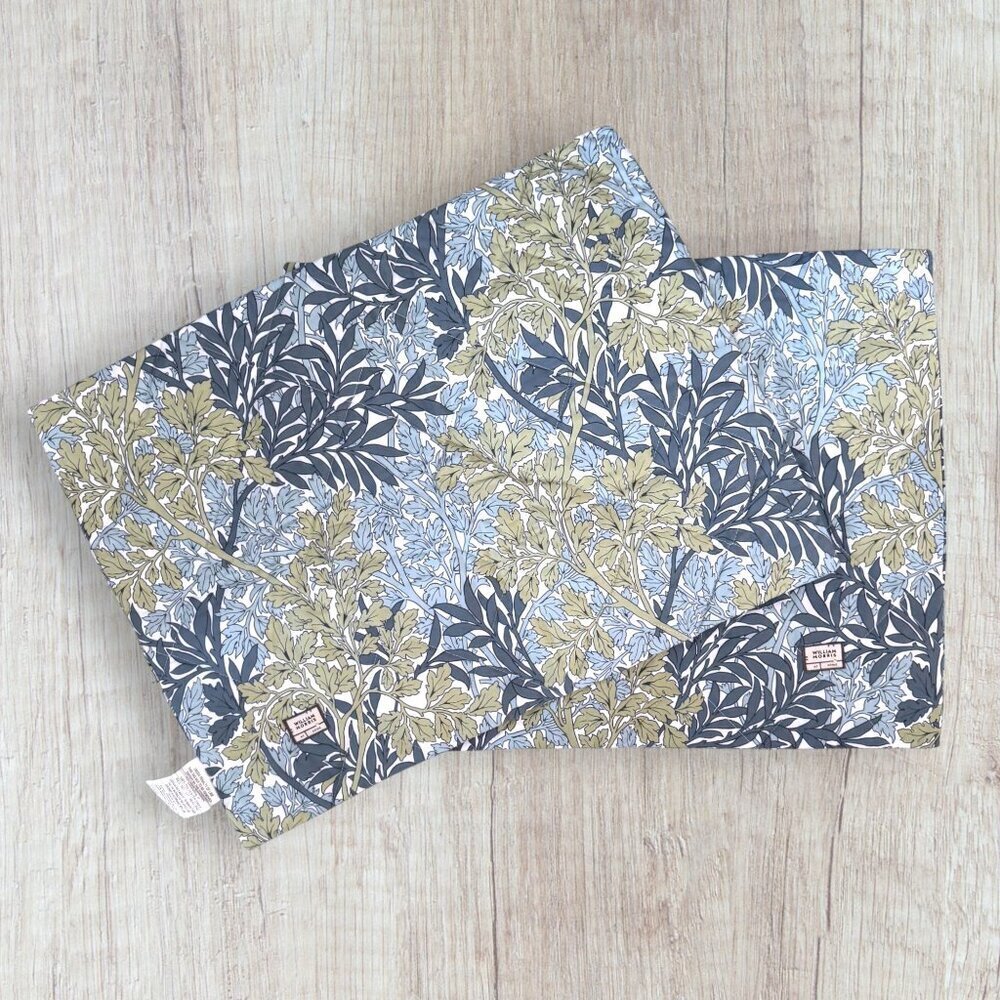 William Morris Cotton Percale Standard Shams Set 2 Botanical Foliage Blue Green